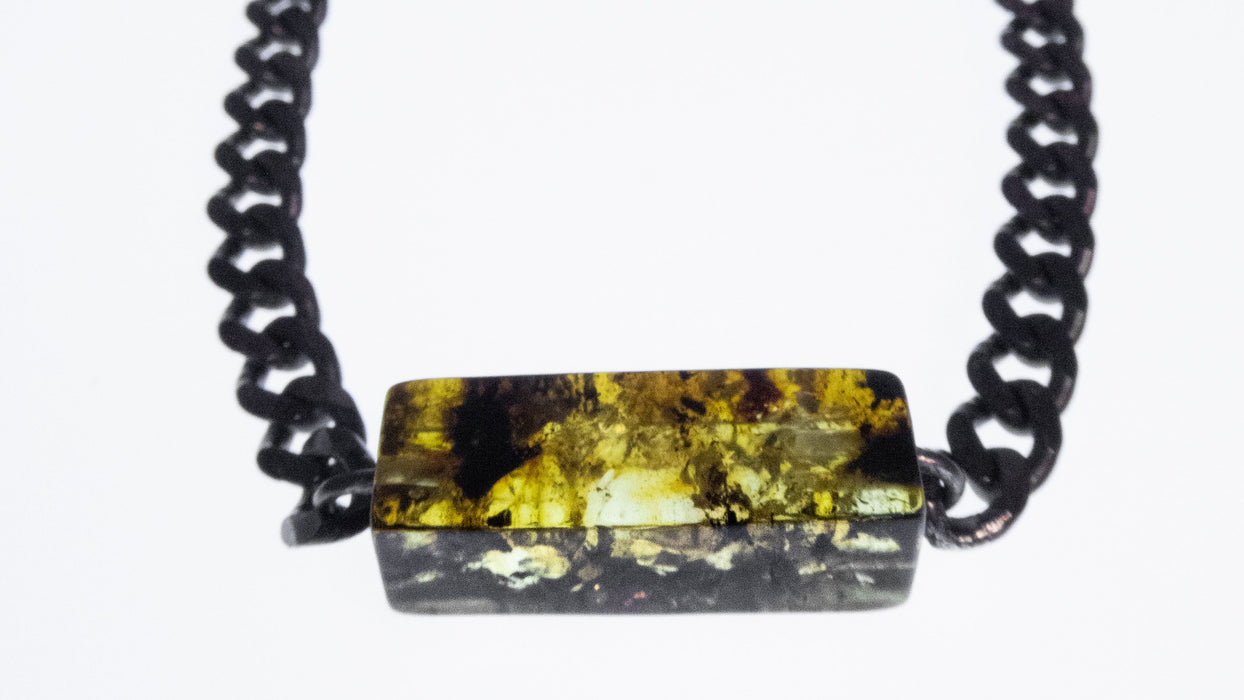 Green Amber & Oxydised Silver Necklace